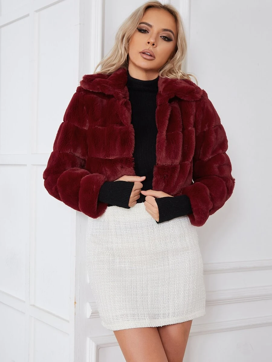 Eilly Bazar Open Front Fuzzy Coat - Maroon - View 1
