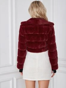 Eilly Bazar Open Front Fuzzy Coat - Maroon - View 2