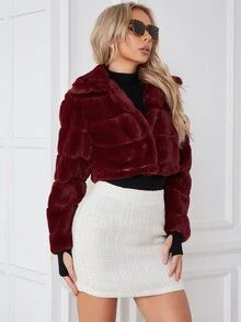 Eilly Bazar Open Front Fuzzy Coat - Maroon - View 6