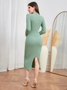 Modelyn Vestido de punto de cuello con abertura de ojo tejido de cable - verde menta - Ver 2