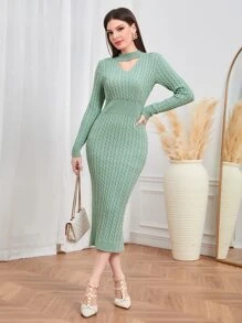 Modelyn Vestido de punto de cuello con abertura de ojo tejido de cable - verde menta - Ver 5