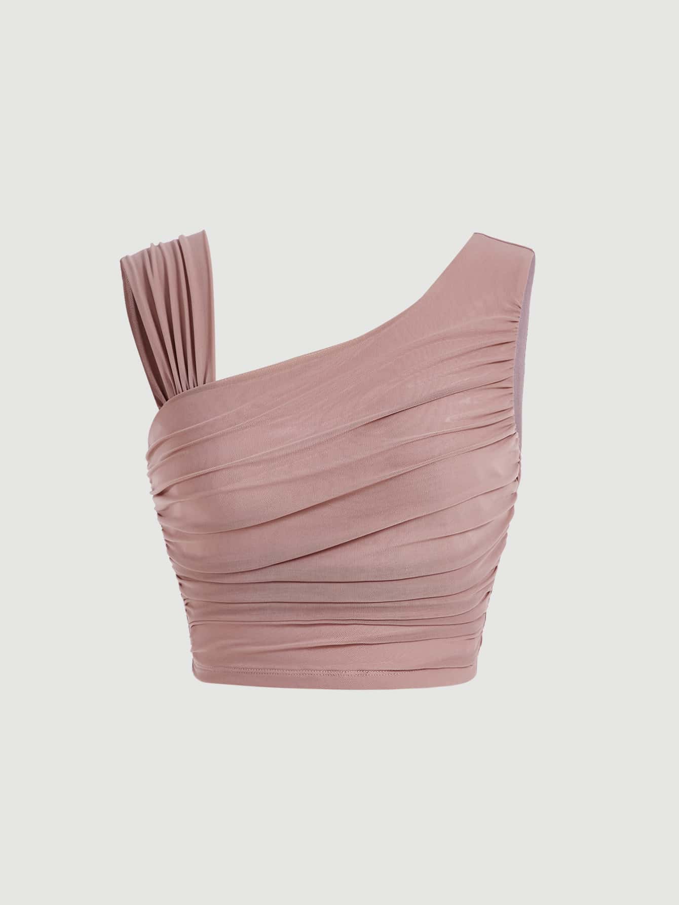 SHEIN MOD Asymmetrical Neck Ruched Top - Apricot - View 1