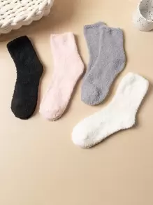 1/4/5 Pairs Coral Fleece Fluffy Warm Socks, Cozy - Multicolor - View 8