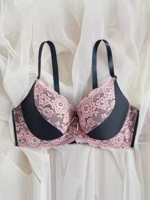 Plus Contrast Lace Underwire Bra - Multicolor - View 5