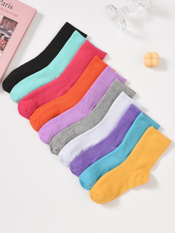 10pairs Solid Crew Socks SHEIN USA