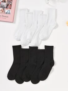 10pairs Solid Crew Socks, Fall Socks - Black and White - View 4