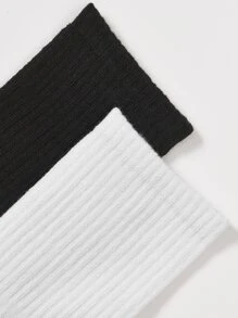 10pairs Solid Crew Socks, Fall Socks - Black and White - View 5