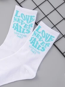 字母圖案中筒襪 - 藍白色 - 查看 2