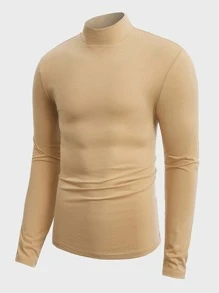 Manfinity NiteLyfe 男士小高領素色T恤 - 杏色 - 查看 2