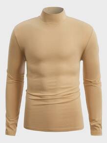 Manfinity NiteLyfe 男士小高領素色T恤 - 杏色 - 查看 4