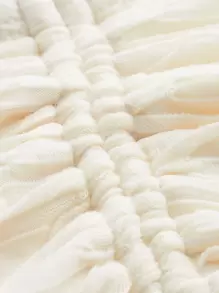 SHEIN MOD Tie Backless Ruched Halter Beads Boho Top - Beige - View 4