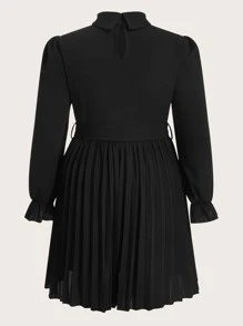 SHEIN MOD Plus Mock Neck Flounce Sleeve Pleated Hem Belted Dress