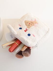 Plush Cosmetic Bag,Makeup Bag Makeup Pouch Skincare Bag Toiletry Bag Packing Cubes,Travel Essentials Cruise Essentials Dorm Essentials,Wedding Bridesmaid Gifts,Mom Gifts,Birthday Gifts,Gifts For Friends And Teachers,Home Decor,Bathroom Livingroom Bedroom Decor,Bathroom Organizer,Jewelry Organizer,Lip Oil Organizer,Nail Polish Organizer Makeup Bag Storage Makeup Organizer Makeup Case - White - View 3