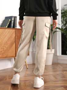 SHEIN 孕婦寬腰帶翻蓋口袋工裝褲