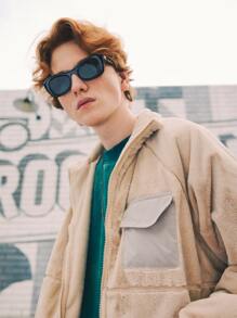 INFLATION Men Flap Pocket Zip Up Hooded Teddy Jacket - Khaki - View 3