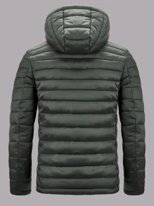 Men Zip Pocket Drawstring Hooded Padded Coat - Army Green - View 2