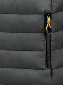 Men Zip Pocket Drawstring Hooded Padded Coat - Army Green - View 4