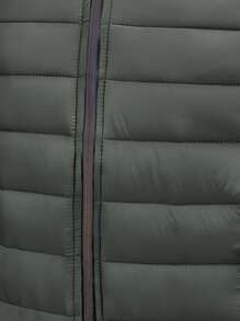 Men Zip Pocket Drawstring Hooded Padded Coat - Army Green - View 5