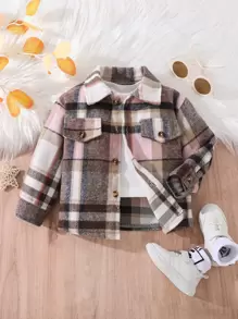 女嬰格紋印花翻蓋細節外套 - 彩色 - 查看 1