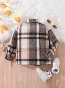 女嬰格紋印花翻蓋細節外套 - 彩色 - 查看 2