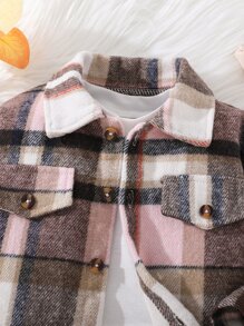 女嬰格紋印花翻蓋細節外套 - 彩色 - 查看 3