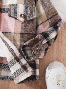女嬰格紋印花翻蓋細節外套 - 彩色 - 查看 5