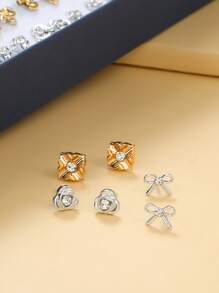 SHEIN SXY 100pairs Random Flower & Bow Design Stud Earrings - Multicolor - View 2