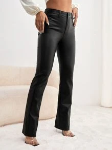 Chiquease Women's Solid Color Slim Fit Casual Pants - Black - View 1