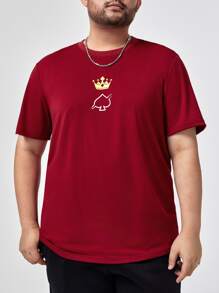 Manfinity 男士皇冠和撲克牌圖案T恤 - 酒紅色 - 查看 1