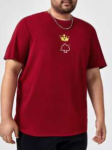 Manfinity 男士皇冠和撲克牌圖案T恤 - 酒紅色 - 查看 3