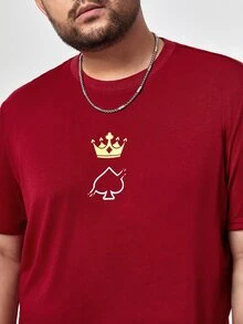 Manfinity 男士皇冠和撲克牌圖案T恤 - 酒紅色 - 查看 4