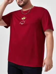 Manfinity 男士皇冠和撲克牌圖案T恤 - 酒紅色 - 查看 5