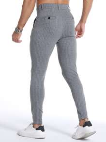 Men Striped Slant Pocket Pants - Grey - View 2