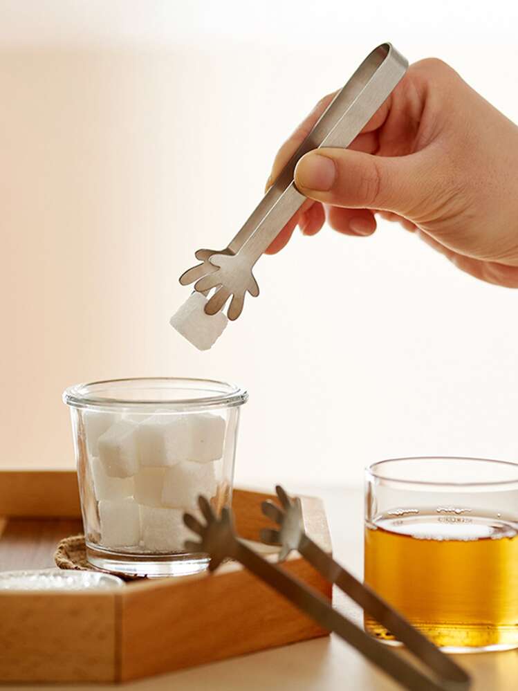 1pc Hand Shaped Stainless Steel Ice Tongs - Silver - View 2