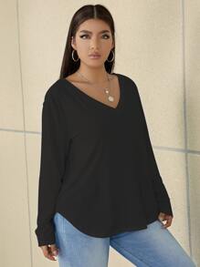 Calvaya Plus Curved Hem V-neck Tee
