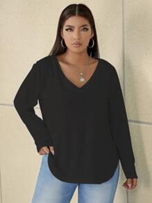 Calvaya Plus Curved Hem V-neck Tee