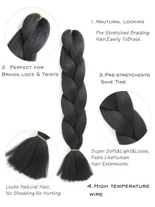 1 paquete de extensiones de cabello trenzado de tamaño grande de 24 pulgadas, adecuado para uso diario, festivales y cosplay de mujeres, de fibra sintética negra de moda, con tejido de ganchillo, práctico y flexible, resistente al calor, adecuado para Halloween, Navidad, Año Nuevo, Carnaval, festivales de música y otras ocasiones - Negro - Ver 4