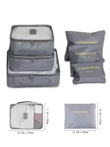 6 Pcs Letter Graphic Travel Packing Storage Bags Set, Set of Different Sizes, Ideal for Organizing Luggage - Grey - View 3