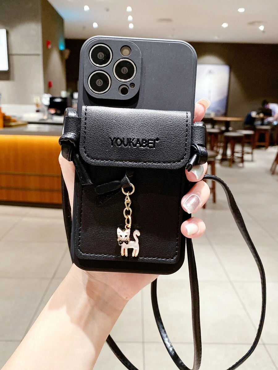 Anti-fall Phone Case With Crossbody Card Bag Compatible With iPhone15/15Plus/15Pro/15Promax - Black - View 1
