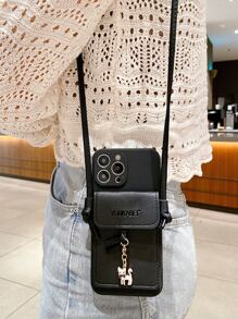 Anti-fall Phone Case With Crossbody Card Bag Compatible With iPhone15/15Plus/15Pro/15Promax - Black - View 2