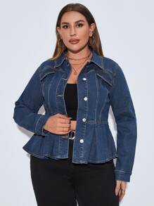 SHEIN Essnce Cazadora mezclilla con botón delantero peplum - Azul lavado oscuro - Ver 1