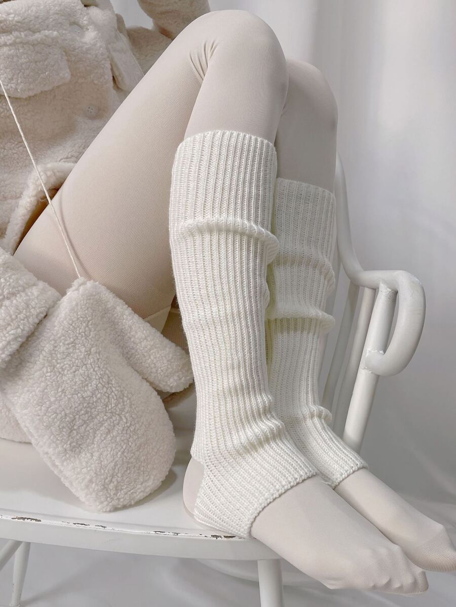 1pair Solid White Leg Warmer - White - View 1