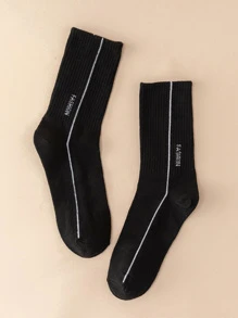 Hombres Calcetines de tripulación con estampado de letra - Negro - Ver 1