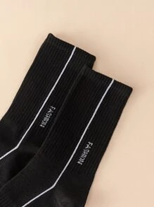 Hombres Calcetines de tripulación con estampado de letra - Negro - Ver 3