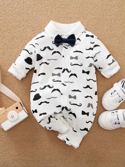 Yierying جمبسوت بطباعة رسوم كارتون بأزرار امامي وبتفاصيل قوس للاولاد الأطفال