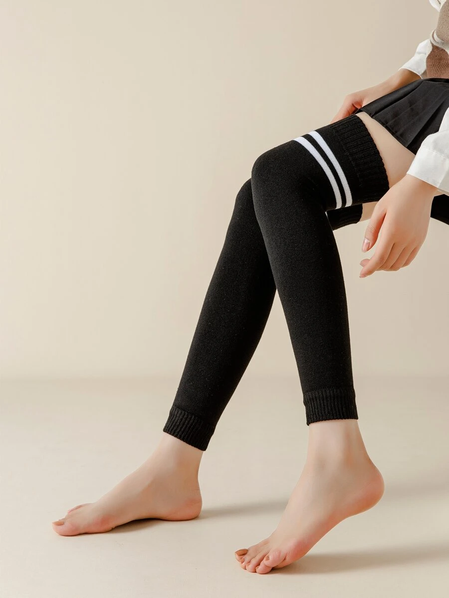 Striped Leg Warmers - Black - View 1