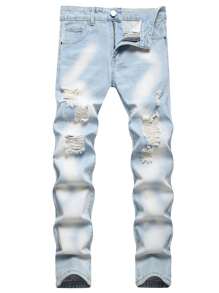 Hombres Jeans ajustados desgarro algodón - Lavado ligero - Ver 1