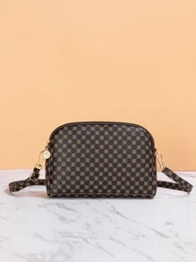 滿版印花斜挎包 - 咖啡棕 - 查看 2