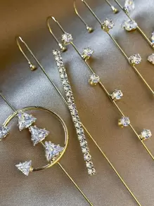 6 chiếc Bông tai Trang trí Rhinestone - Vàng - Xem 2