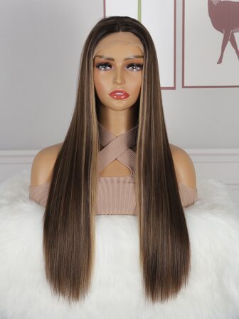 4*1 Peluca sintética parte T con encaje largo recto